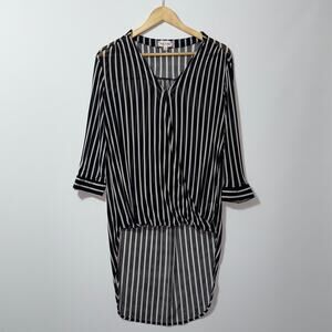 Bailey & Chloe Black & White Striped Sheer Blouse, Size Small